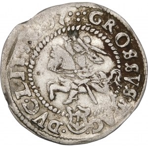 Sigismund III Vasa, 1607 penny, Vilnius - Bogoria in shield - rare