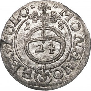 Zikmund III Vasa, polopostava 1618, Bydgoszcz - Sas v ozdobném štítu, SIGI