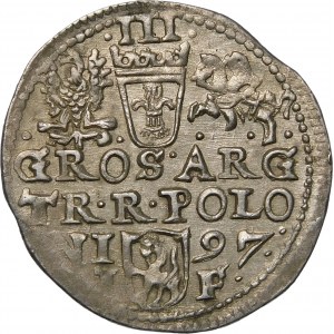 Zygmunt III Waza, Trojak 1597, Olkusz – nieopisany błąd POLONL – b. rzadki i piękny