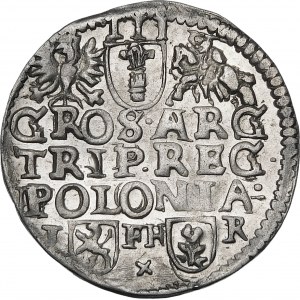 Zygmunt III Waza, Trojak 1596, Poznań – wąska głowa, znak x – rzadki