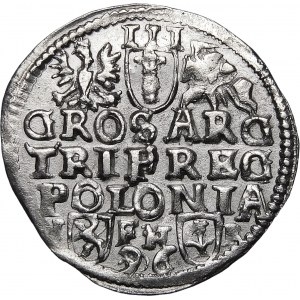 Sigismund III Vasa, Trojak 1596, Poznań - narrow head, abbreviated date