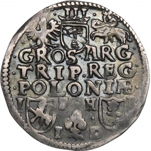 Sigismund III. Vasa, Trojak 1596, Poznań - schmaler Kopf, Zweig - seltener