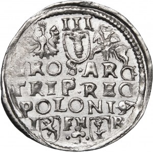Zygmunt III Waza, Trojak 1597, Poznań – gałązka, trzy wiersze – odmiana