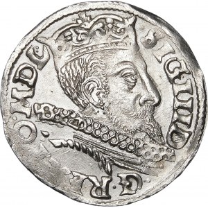 Zygmunt III Waza, Trojak 1598, Poznań – kwiat dzieli datę, dwa wiersze