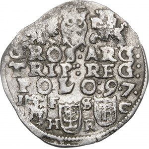 Zygmunt III Waza, Trojak 1597, Bydgoszcz – napis w trzech wierszach