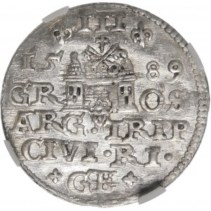 Sigismund III Vasa, Trojak 1589, Riga - GE zwischen Kreuzen - schön und selten