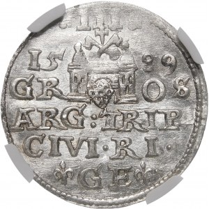 Sigismund III. Vasa, Trojak 1589, Riga - GE zwischen Seerosenblättern - selten
