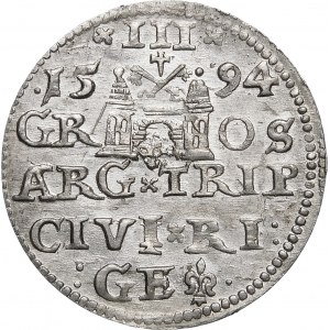 Sigismund III. Vasa, Trojak 1594, Riga - LI ∙ - Kreuze und Punkte - schön