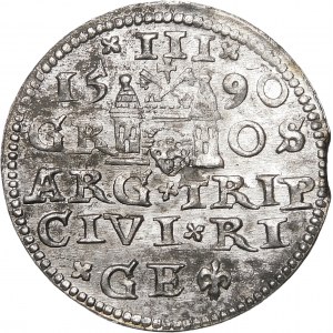 Sigismund III. Vasa, Trojak 1590, Riga - kleine Büste - Punkte