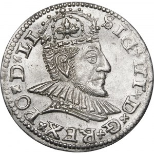 Sigismund III. Vasa, Trojak 1590, Riga - kleine Büste - Kreuze - schön