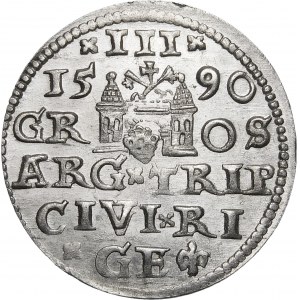 Zygmunt III Waza, Trojak 1590, Ryga – małe popiersie – krzyżyki – piękny