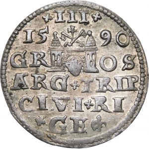 Zygmunt III Waza, Trojak 1590, Ryga – małe popiersie – krzyżyki