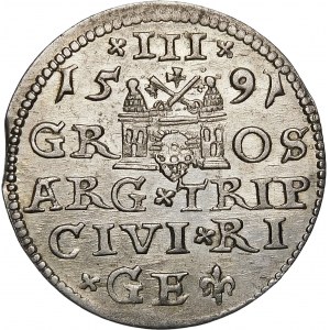 Sigismund III Vasa, Troika 1591, Riga - rosette in border - L