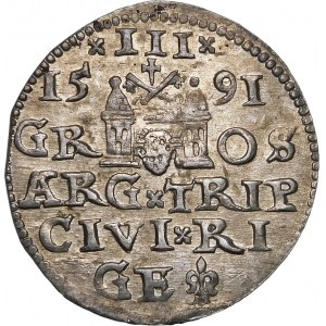 Sigismund III Vasa, Trojak 1591, Riga - Rosette - LI - schön