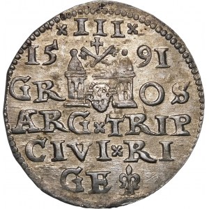 Zygmunt III Waza, Trojak 1591, Ryga – rozeta – LI – piękny