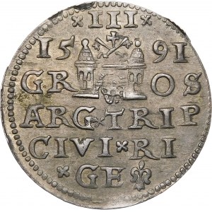 Zygmunt III Waza, Trojak 1591, Ryga – rozeta – LI – krzyżyki i kropki