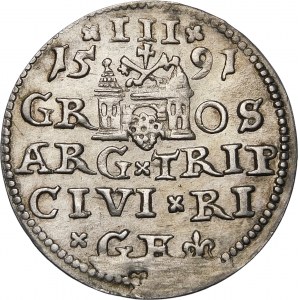 Zygmunt III Waza, Trojak 1591, Ryga – rozeta w obwódce, jabłko – nieopisany