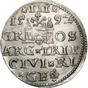 Zygmunt III Waza, Trojak 1592, Ryga – LI – krzyżyki – piękny