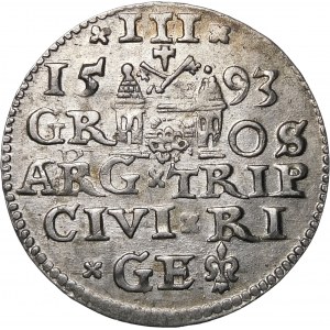 Sigismund III Vasa, Trojak 1593, Riga - LIV - crosses and dots