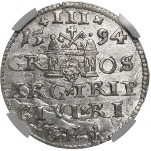 Sigismund III Vasa, Trojak 1594, Riga - LI x - beautiful and undescribed