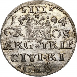 Zygmunt III Waza, Trojak 1594, Ryga – LI – krzyżyki – wyśmienity
