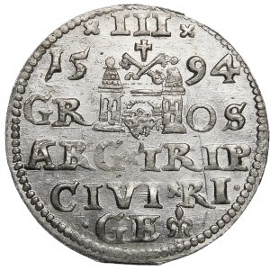 Sigismund III. Vasa, Trojak 1594, Riga - LI - Kreuz und Punkte