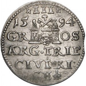 Sigismund III Vasa, Trojak 1594, Riga - LI - crosses and dots