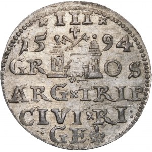 Zygmunt III Waza, Trojak 1594, Ryga – LI : – krzyżyki i kropki – piękny