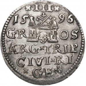 Sigismund III. Vasa, Trojak 1596, Riga - LI x - Kreuze und Punkte