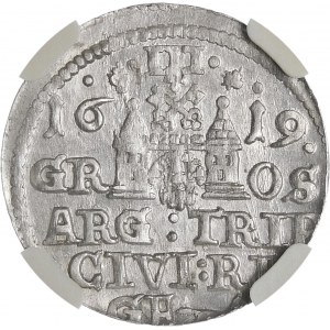 Sigismund III Vasa, Trojak 1619, Riga - narrow, tubular orifice - rare