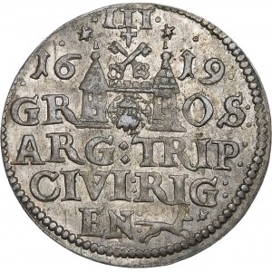 Zygmunt III Waza, Trojak 1619, Ryga – kryza wachlarzowata