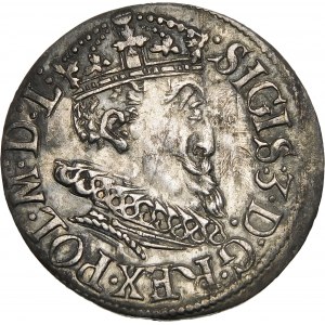 Zygmunt III Waza, Trojak 1619, Ryga – kryza wąska, rurkowata – ozdobniki