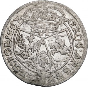 Jan II Kazimír, šestipence 1667 TLB, Krakov - vzácný