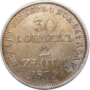 Poland, Russian Partition, 30 kopecks = 2 zlotys 1839 MW, Warsaw