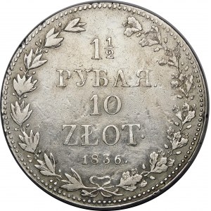 Polsko, rozdělení Ruska, 1 1/2 rublu = 10 zlotých 1836 MW, Varšava