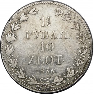 Poland, Russian Partition, 1 1/2 rubles = 10 zlotys 1836 MW, Warsaw