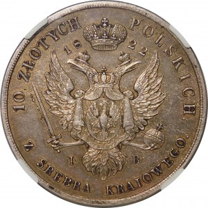 Królestwo Kongresowe, Aleksander I, 10 złotych 1822 IB, Warszawa – rzadkie i piękne