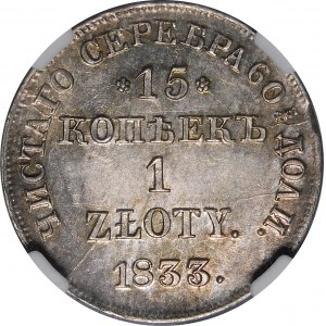 Polen, Russische Teilung, 15 Kopeken = 1 Zloty 1833 НГ, St. Petersburg - exquisit