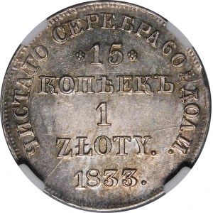 Polska, Zabór rosyjski, 15 kopiejek = 1 złoty 1833 НГ, Petersburg – wyśmienity