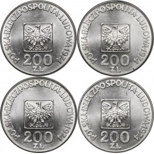 Zestaw 4 sztuki 200 złotych XXX Lat PRL 1974