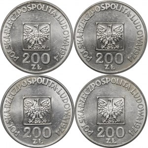 Satz von 4 Stück 200 Zloty XXX Jahre PRL 1974