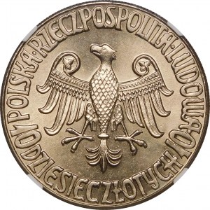 Próba 10 złotych Kazimierz Wielki 1964 - wklęsły napis