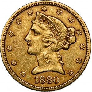 Vereinigte Staaten von Amerika, $5 1880, Philadelphia, Liberty Head