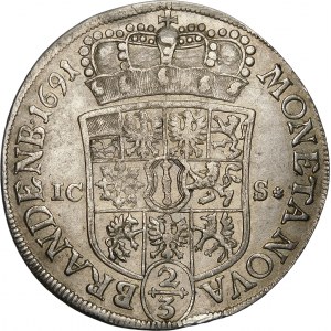 Německo, Braniborsko-Prusko - Fridrich III (1688-1701), 2/3 tolaru 1691 ICS, Magdeburg