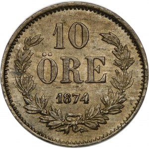 Sweden, Oscar II (1872-1907), 10 öre 1874, Stockholm