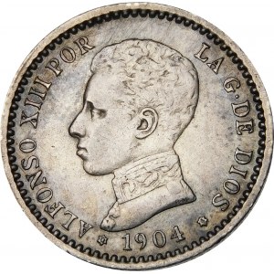 Španělsko, 50 centimes 1904, král Alfonso XIII, Madrid