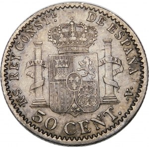 Španielsko, 50 centimes 1904, kráľ Alfonso XIII, Madrid