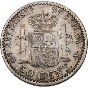Španělsko, 50 centimes 1904, král Alfonso XIII, Madrid