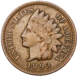 USA, 1 cent 1893, Indiánská hlava