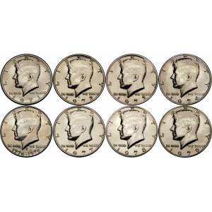 USA, Set of 8 1/2 Dollar pieces in a case